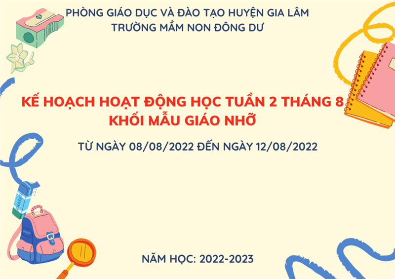 Kế hoạch giáo dục học tuần 2 tháng 8 khối mẫu giáo nhỡ từ ngày 08/08/2022 đến ngày 12/08/2022